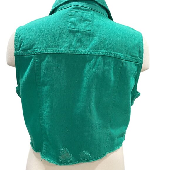 Highway Jeans Green Vest 3XL Distressed Denim Sleeveless Button Front Raw Hem - Picture 9 of 13